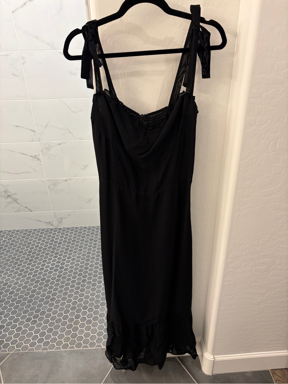 Reformation Black Tie-Shoulder Midi Slip Dress